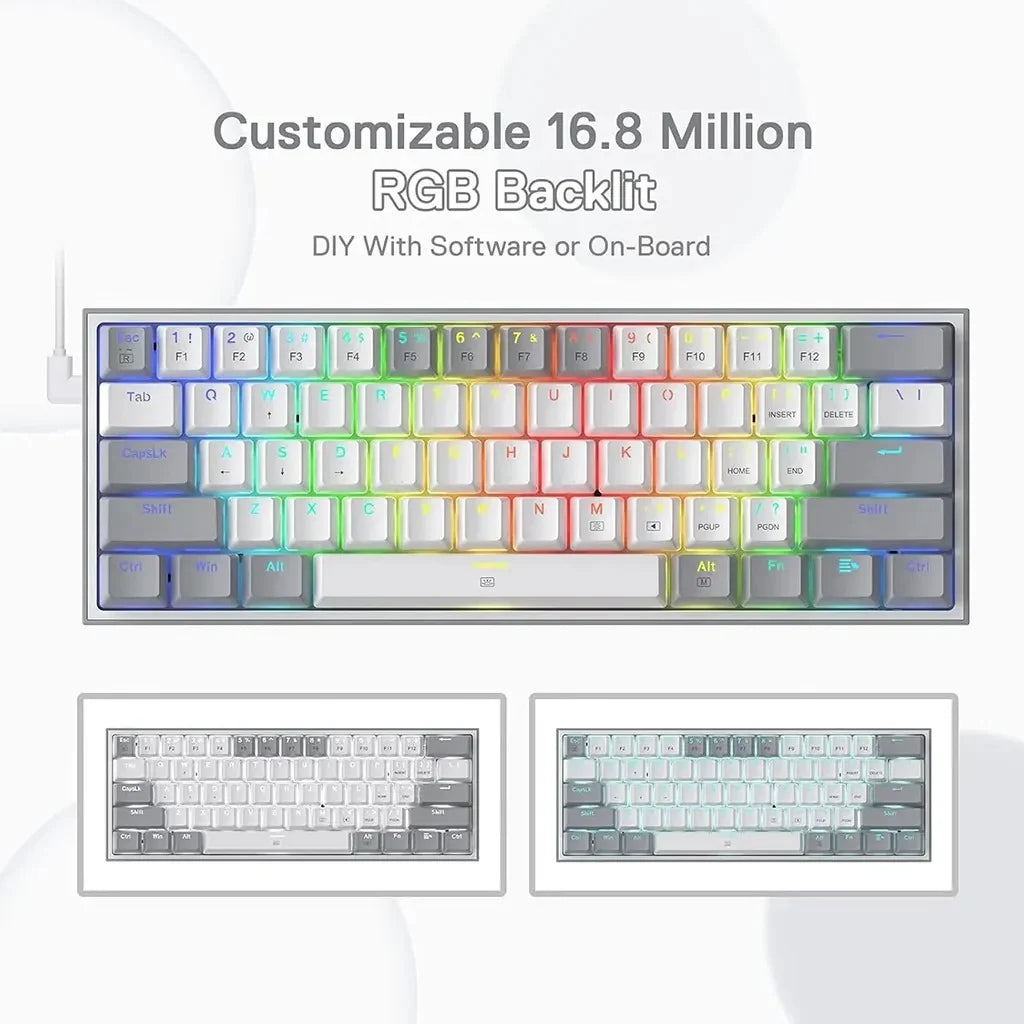 Redragon FIZZ K617 60% RGB Mechanical Keyboard with Red Switches (White & Gray)