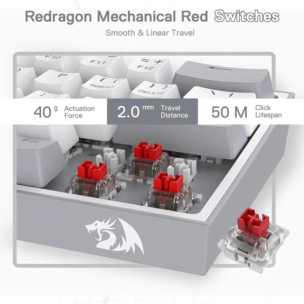 Redragon FIZZ K617 60% RGB Mechanical Keyboard with Red Switches (White & Gray)