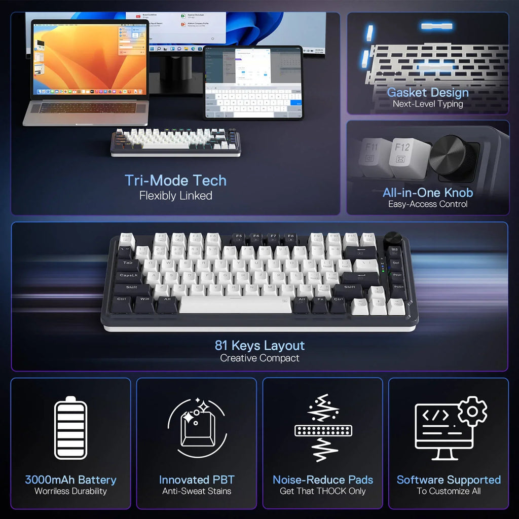 Redragon UCAL K673 PRO 81-Keys Wireless Gasket Mechanical Gaming Keyboard (WB)